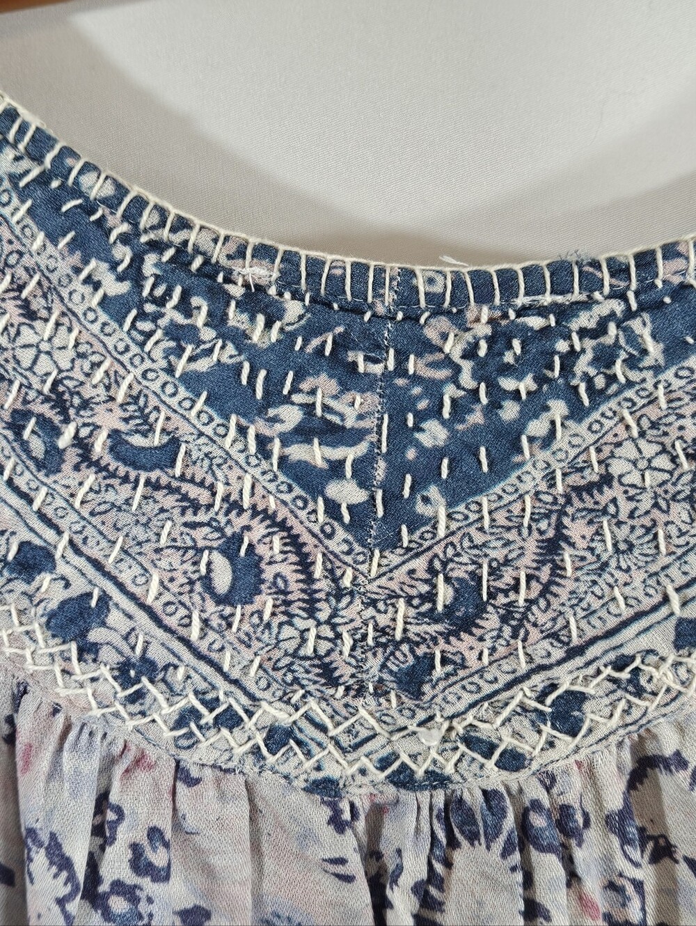 Lucky Brand Peasant Top Womens Small Embroidered Cotton Blend Floral Blouse - Picture 4 of 5